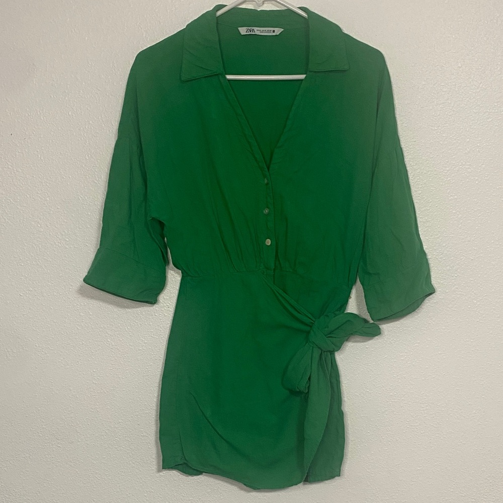 Zara Green Tie-Waist Blouse